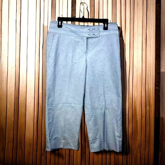 Ann Taylor Women’s 8 Light Blue 100% Cotton Wide Leg Crop Pants Button Front - Picture 1 of 6